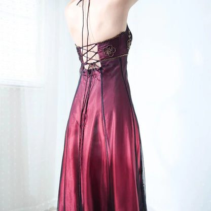 Vintage Fuchsia Chiffon Halter-neck A-Line Prom Dress Party Dress Evening Dress TP4550