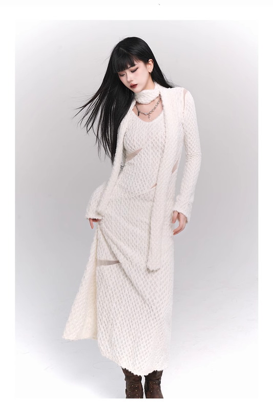 New Fashion White Sweater Style Long-sleeved Dress TP2953