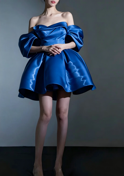 Vintage Pink Off‑the‑Shoulder Satin A‑Line Homecoming Dress TP6107