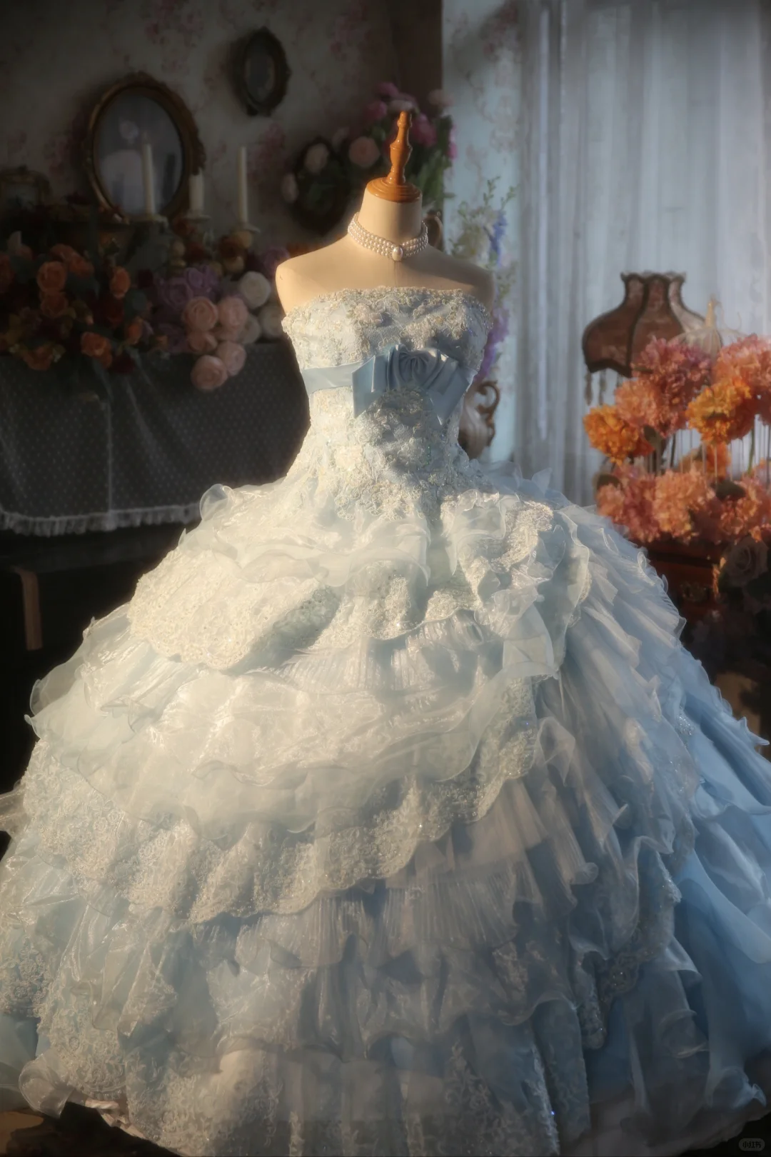 Gorgeous Light Blue Strapless Ruffled Lace Sequin Sweet 15 Quinceanera Ball Gown TP5517