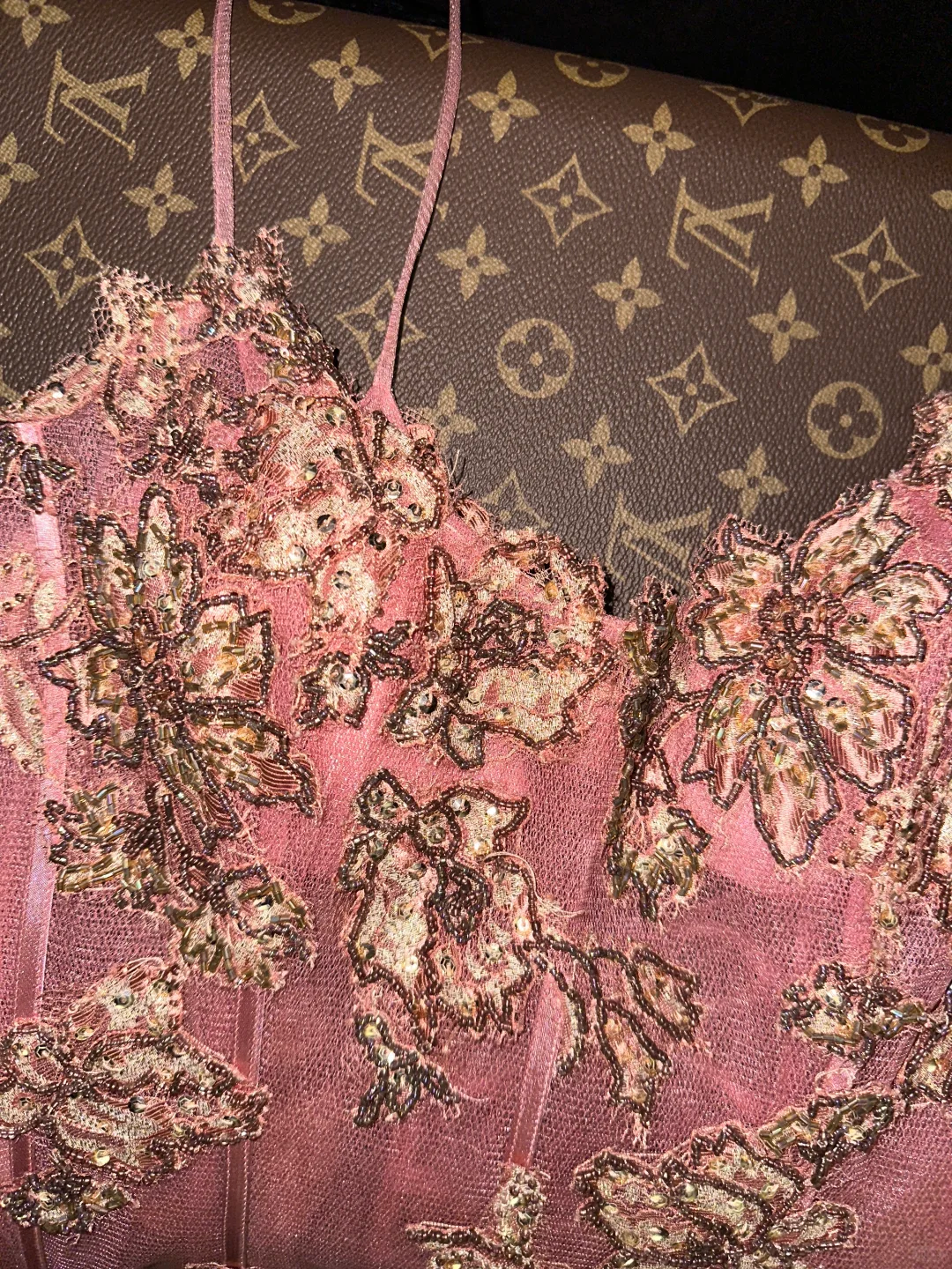 Romantic Blush Pink Tiered Tulle Beaded Spaghetti Strap Evening Gown TP5370