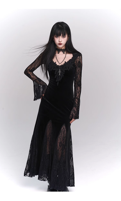 New Ladies Fashion Red Black Gothic Long-sleeved Dress TP2906