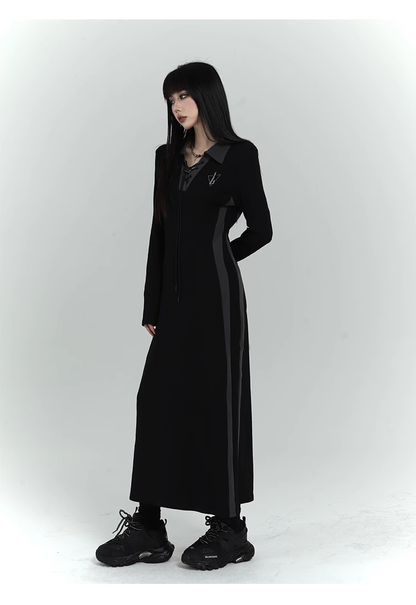 New Fashion Design Sense Long Black Long-sleeved Dress TP2920