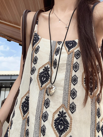 New Fashion Floral Loose-fitting Design Beach Holiday A-line Spaghetti Strap Dress TP3374