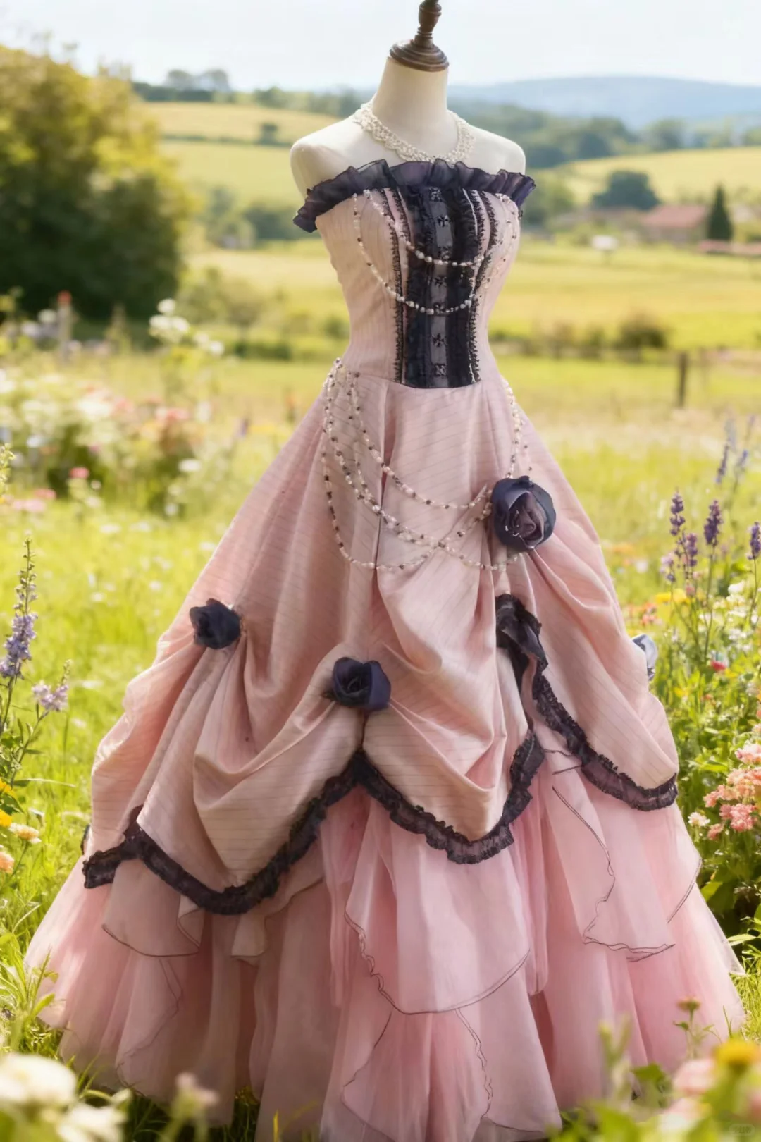 Chic Pink 3D Floral Applique A-Line Strapless Long Quinceanera Ball Gown TP5221