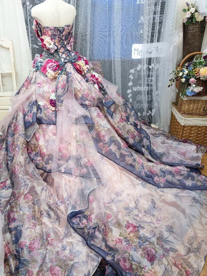 Glamorous Floral Strapless 3D Flower Tulle Sweet 15 Quinceanera Ball Gown TP5497