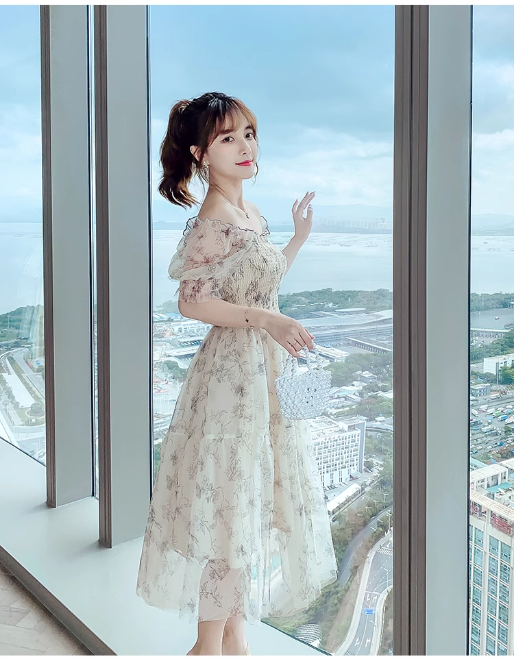 Simple Fashion Floral Short Sleeves Design Chiffon Women Dress TP3053