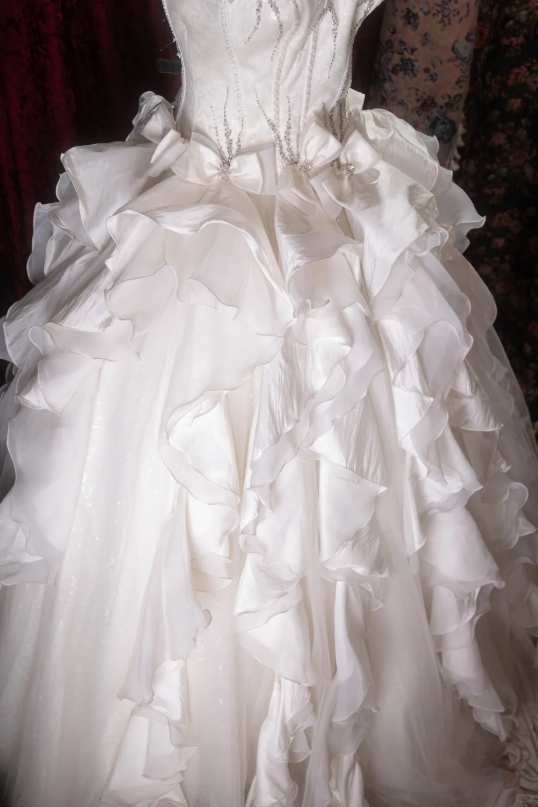 Vintage Strapless Ivory Ruffled Wedding Dress Satin Tulle Bridal Gown TP5790