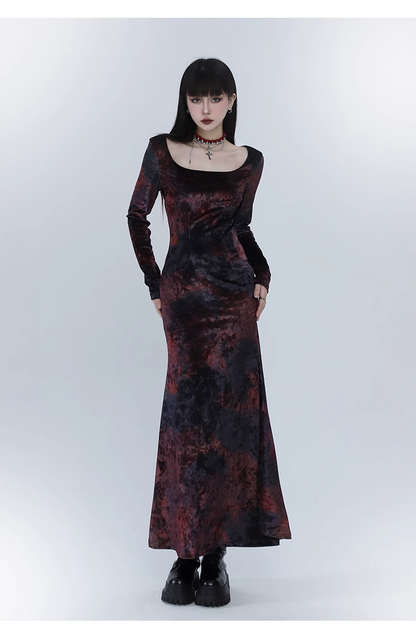 Elegant Design Sense Wine Red Velet Long-sleeved Dress TP2923