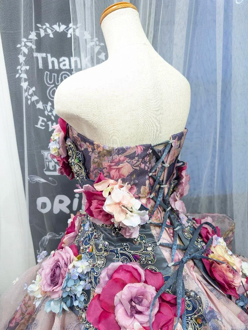 Glamorous Floral Strapless 3D Flower Tulle Sweet 15 Quinceanera Ball Gown TP5497