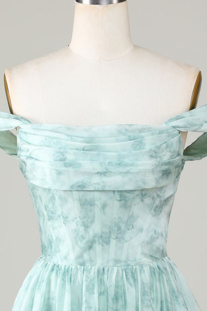 New Fashion Light Green Floral Design A-line Off-the-shoulder Homecoming Dress TP3417