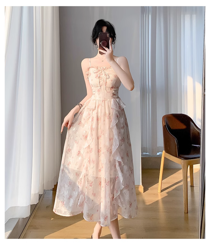 New Simple Elegant Cake Lace Design Cardigan Spaghetti Strap Dress TP3063