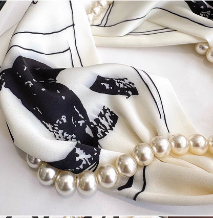 Vintage Floral Design Magnetic Buckle Pearl Soft Silk Scarf TP3135