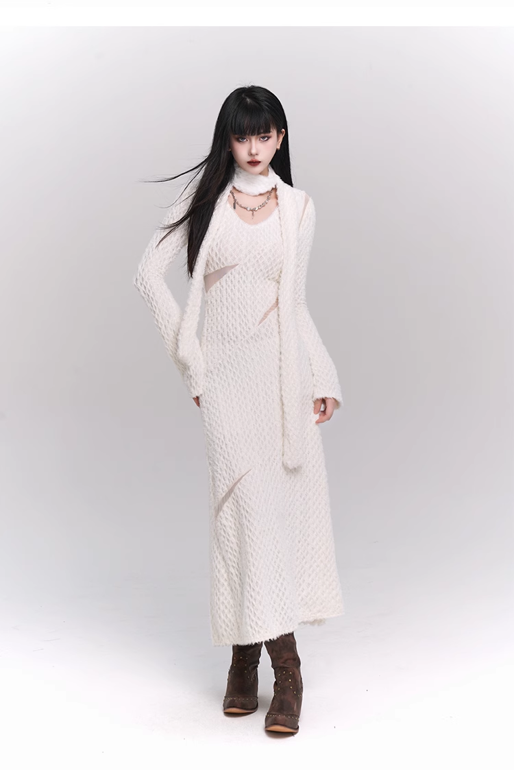 New Fashion White Sweater Style Long-sleeved Dress TP2953