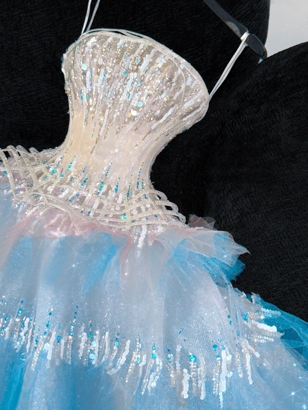 Gorgeous Sparkling Blue Sequin A-Line Elegant Chiffon Evening Dress Prom Dresses Ball Gown TP4155