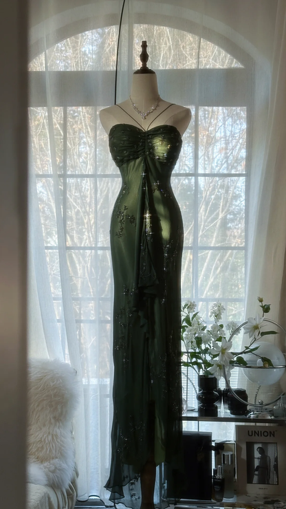 Elegant Dark Green Sparkling Beaded Sweetheart Romantic Evening Dress Prom Dresses TP3979