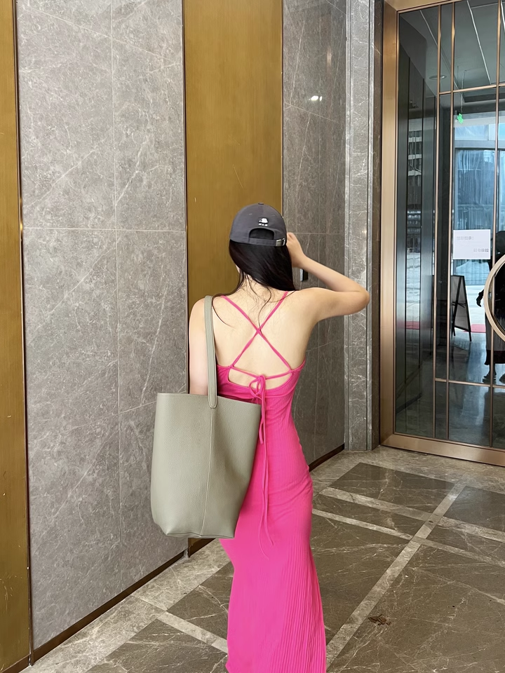 New Fashion Casual Rose Pink Sleeveless Halter Dress TP2976