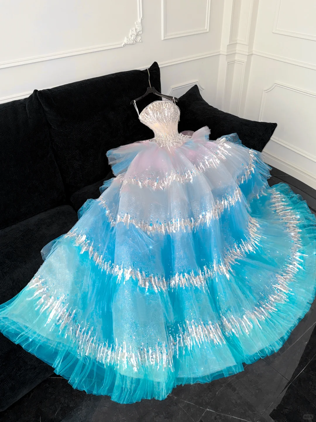 Gorgeous Sparkling Blue Sequin A-Line Elegant Chiffon Evening Dress Prom Dresses Ball Gown TP4155