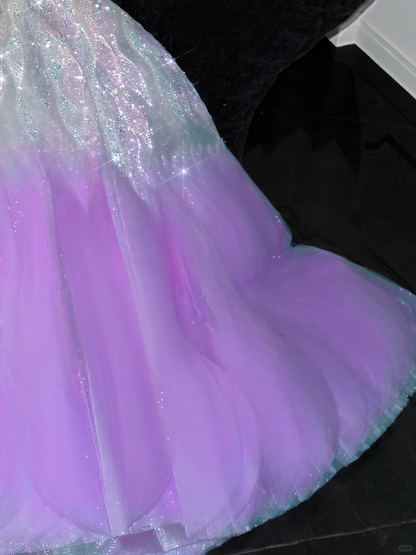 Gorgeous Purple Shiny Sequin Princess Dress Elegant A-Line Floor-length Evening Dress Prom Dresses TP4191