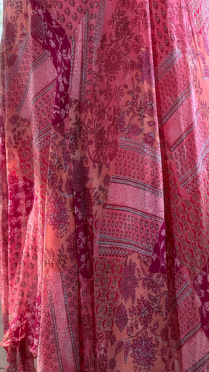 Retro Pink V-neck Floral Elegant Chiffon Evening Dress Prom Dresses TP4145