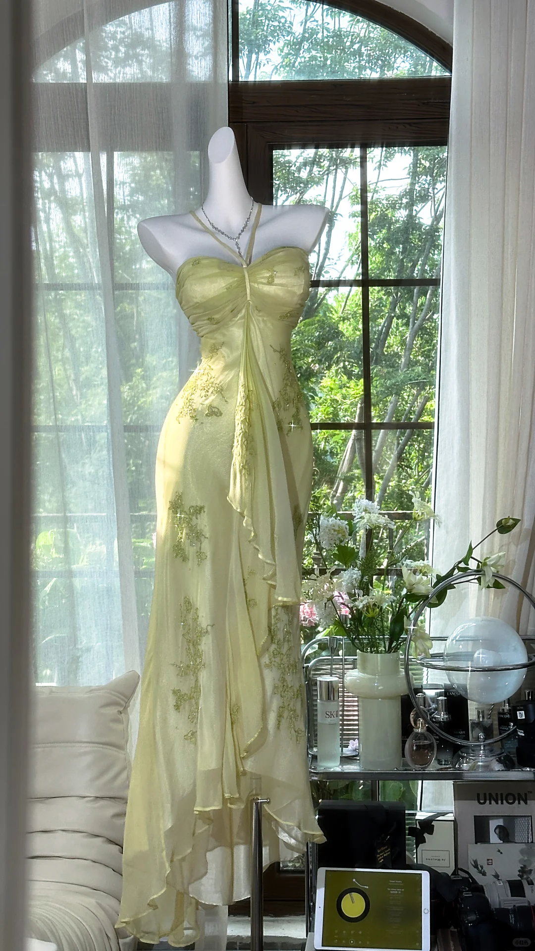 Shiny Light Green Sequined Spaghetti Strap Design Chiffon Prom Dress Evening Dress TP4244