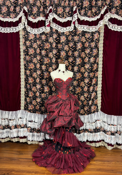 Gorgeous Burgundy Sweetheart Rose Applique Strapless Floor-length/Short Prom Dress Birthday Dress Evening Dress TP4385