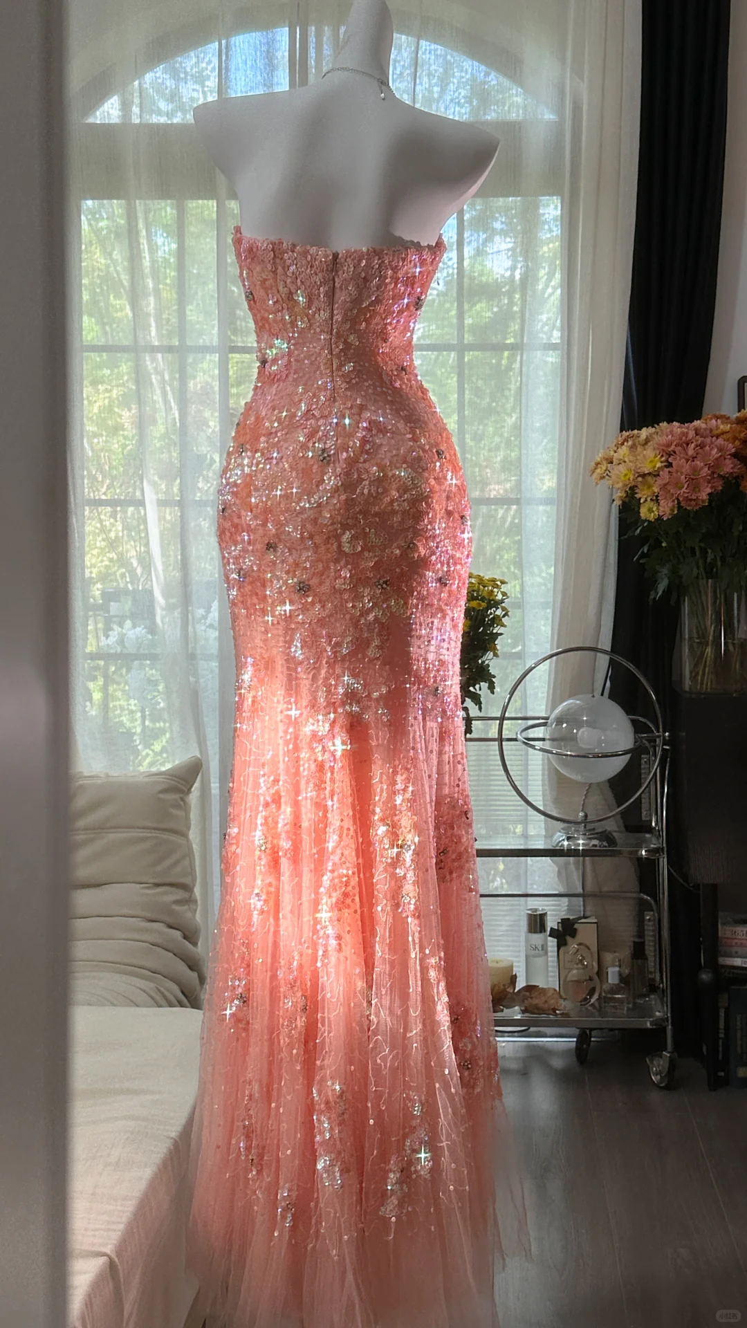 Vintage Sequin Strapless Sweetheart Sheath Gown Evening Gown TP5133