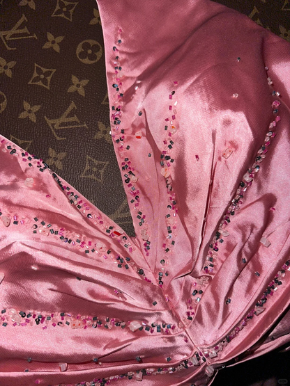 Glamorous Rose Pink Satin Mermaid V-Neck Evening Gown TP5350