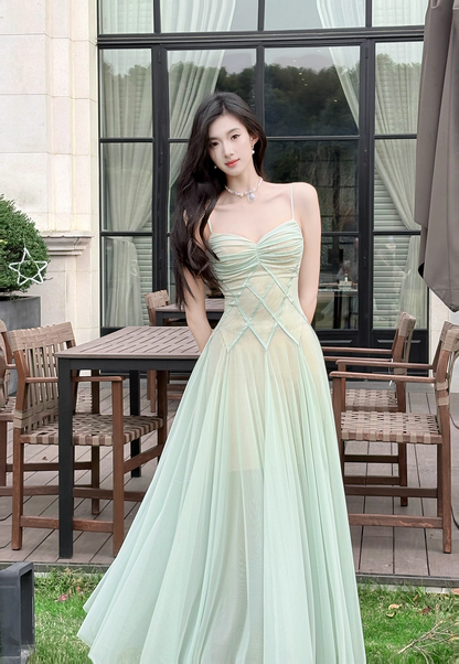 Vintage Sage Green Chiffon Prom Dress A-Line Spaghetti Strap Evening Dress Long Formal Dress TP4731