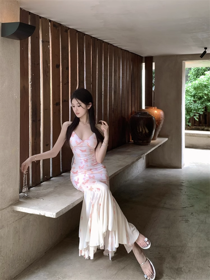 New Stylish Women Pink Butterfly Mermaid Spaghetti Strap Dress TP2966