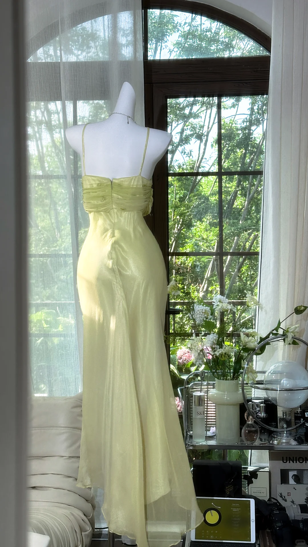 Shiny Light Green Sequined Spaghetti Strap Design Chiffon Prom Dress Evening Dress TP4244