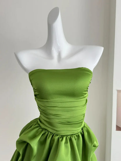 Simple Green Strapless Ruffled Hem Design A-line Mini Party Dress Homecoming Dress TP4049
