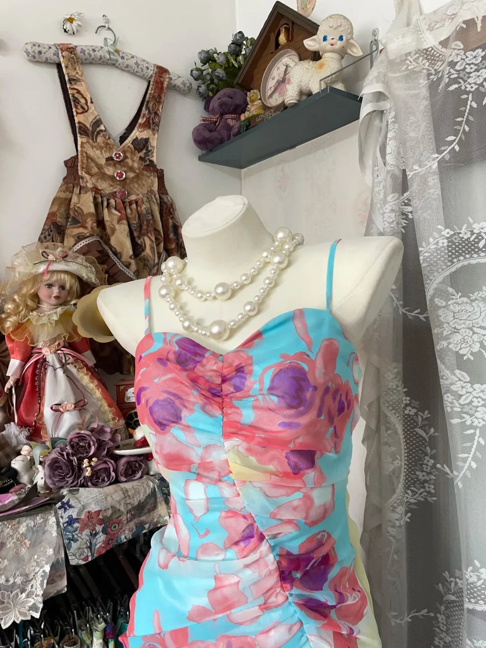 Vintage Floral Sweetheart Prom Dress Spaghetti Strap Evening Dress Long Sheath Formal Dress TP4644