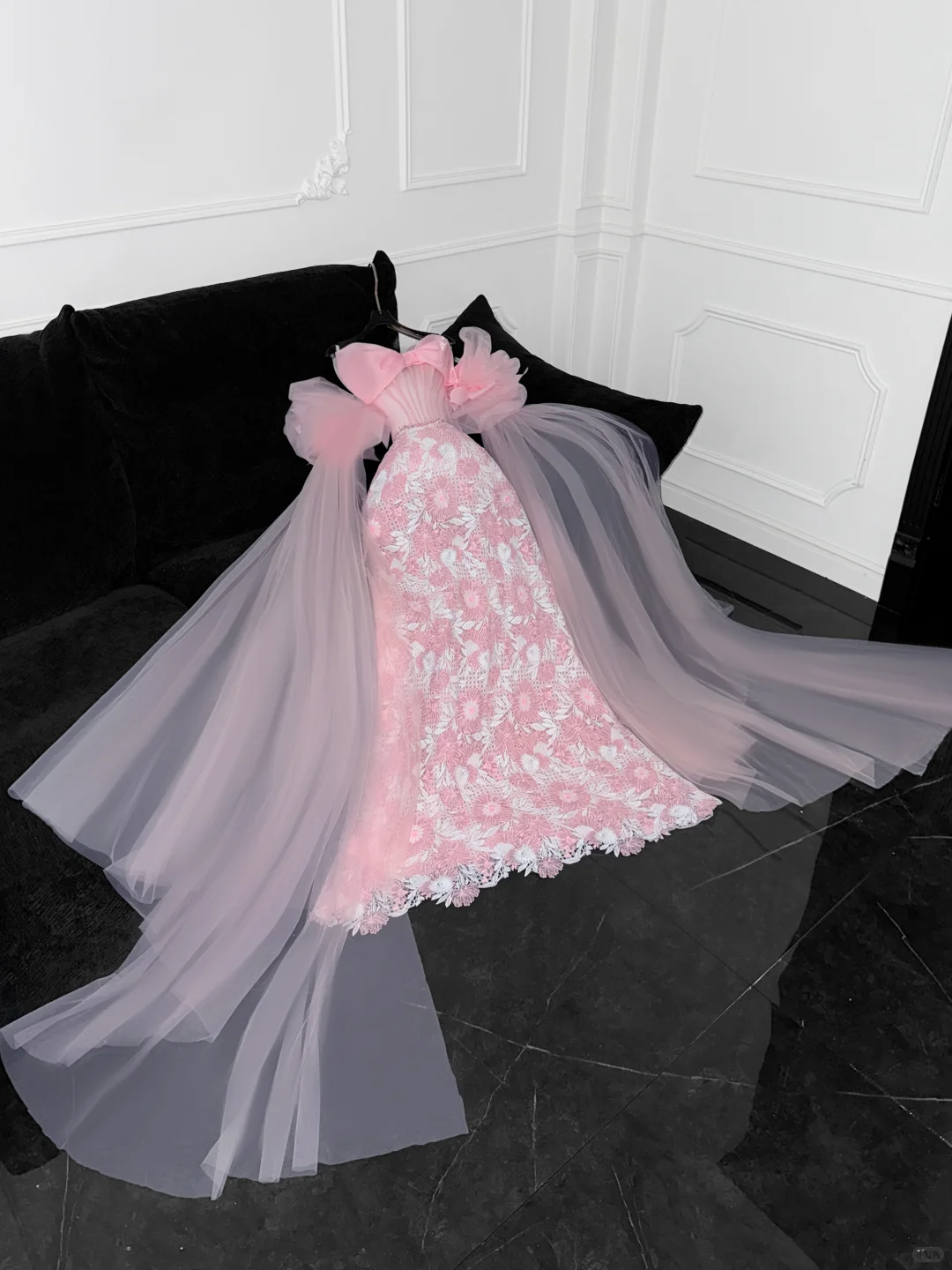 Vintage Pink Applique Bow Design A-Line Prom Dress Evening Dress TP4219