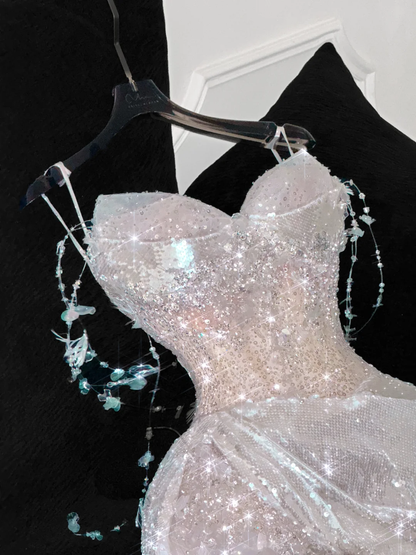 Gorgeous Sparkling Champagne Sequin Sweetheart Mermaid Elegant Chiffon Evening Dress Prom Dresses TP4152