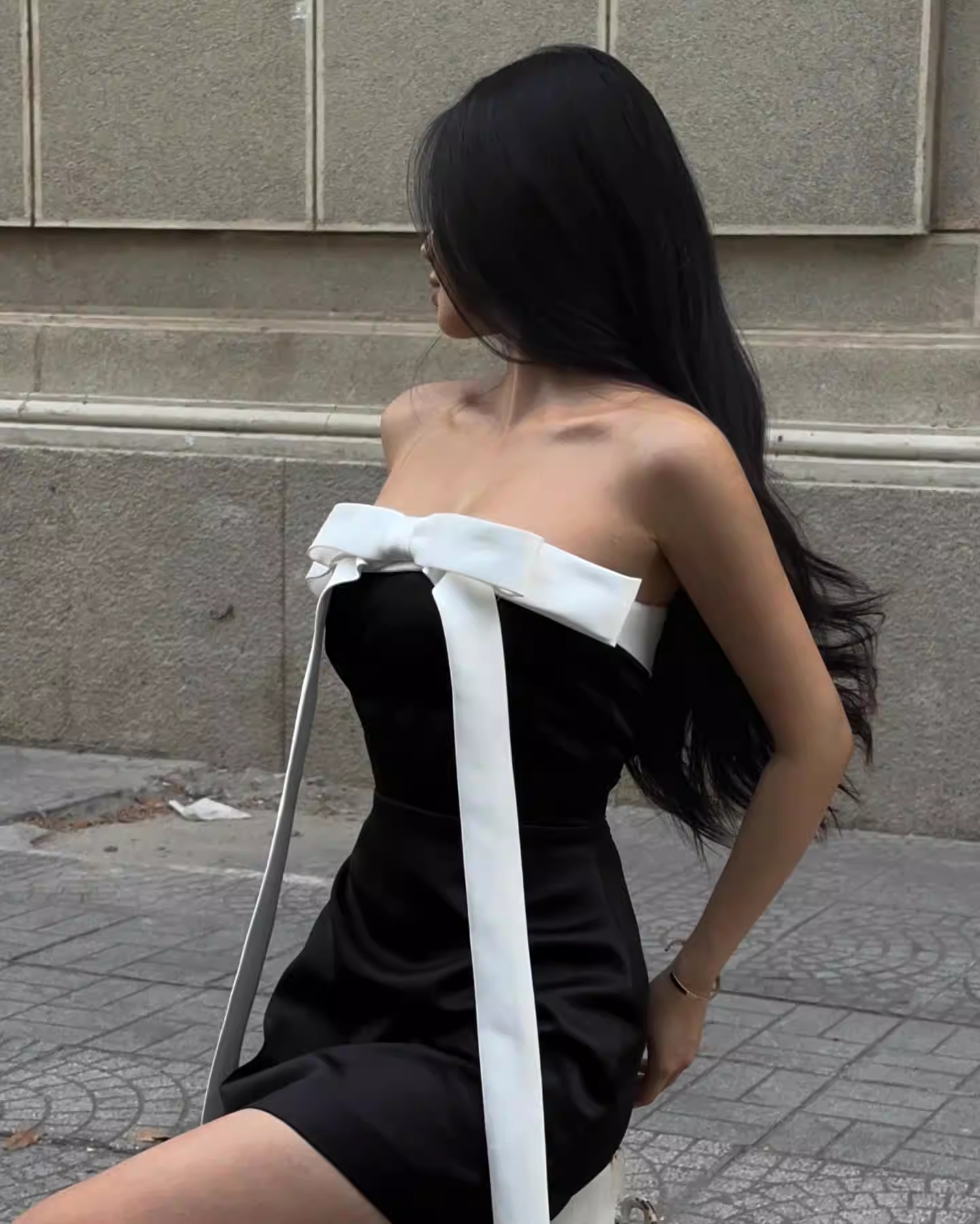 Vintage Black Strapless Sheath Bow Design Mini Dress Homecoming Dress Party Dress Short Cocktail Dress TP5185