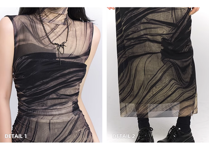 New Simple High Neck & Low Neckline Design Sleeveless Tank Top Dress TP2916