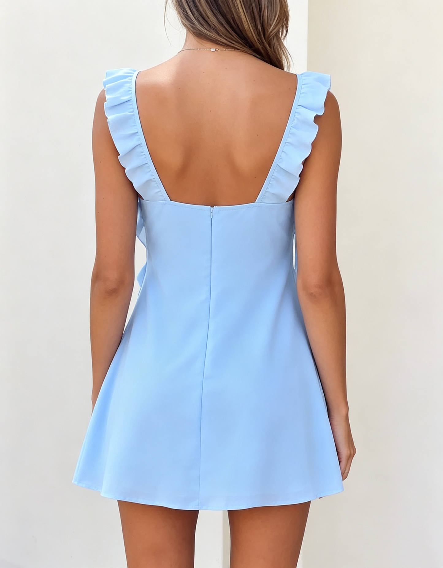 Cute Light Blue Ruffle Strap Chiffon Mini A-Line Homecoming Dress TP6019