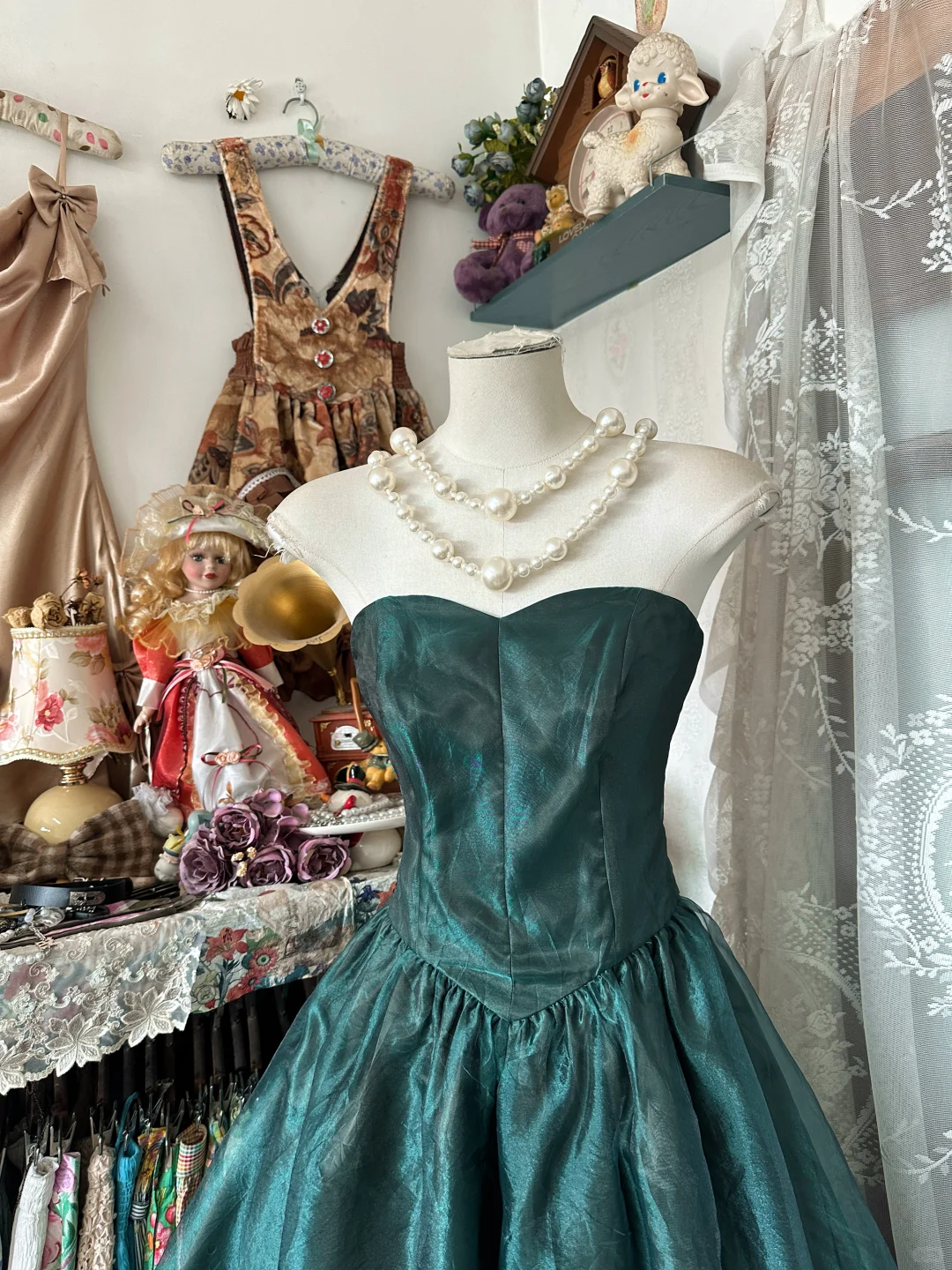 Vintage Dark Green Strapless Evening Dress Chiffon Sweetheart A-Line Long Prom Dress TP5053