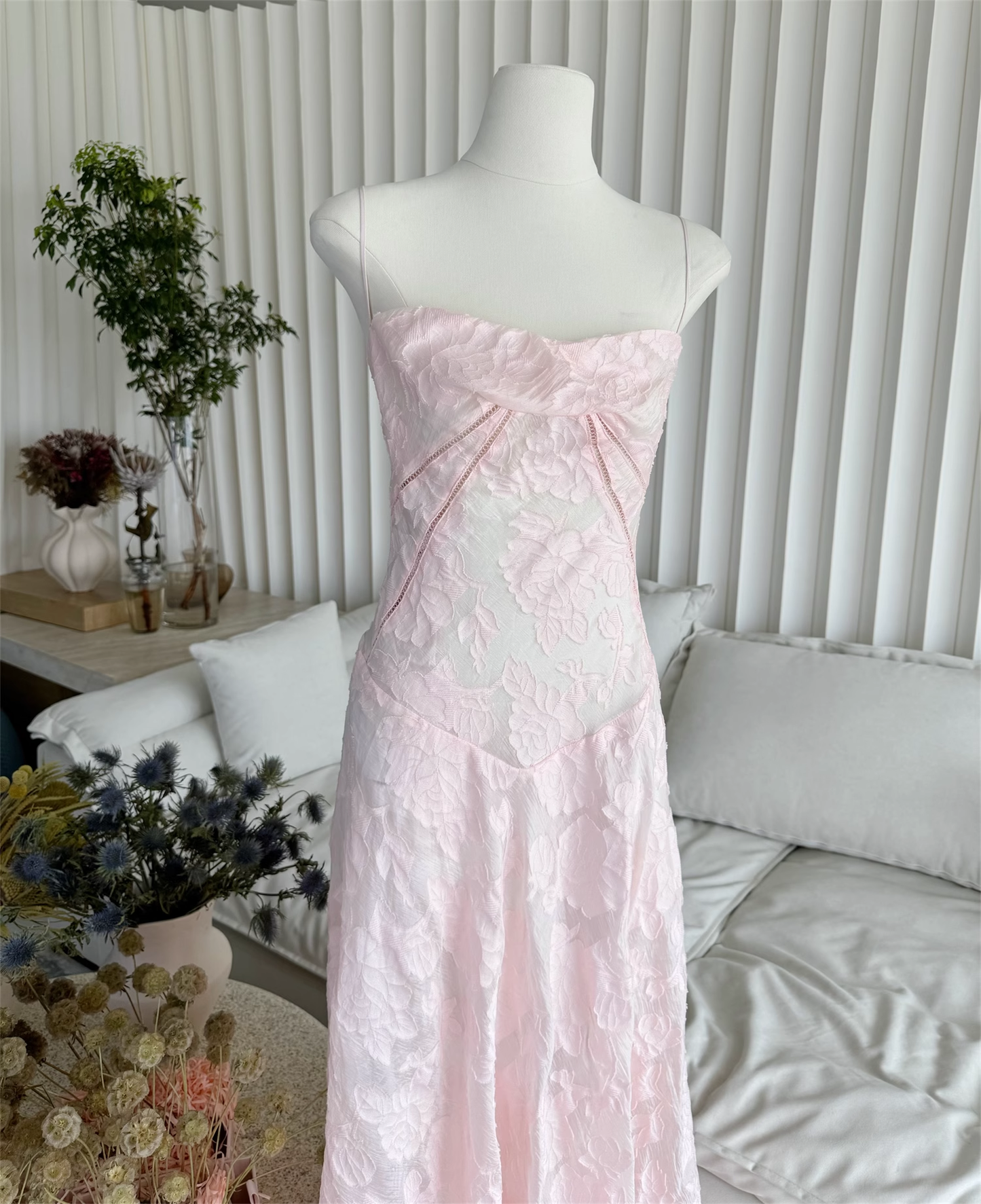 Sweet Pink Appliques Spaghetti Strap Design A-line Women Dress TP3870