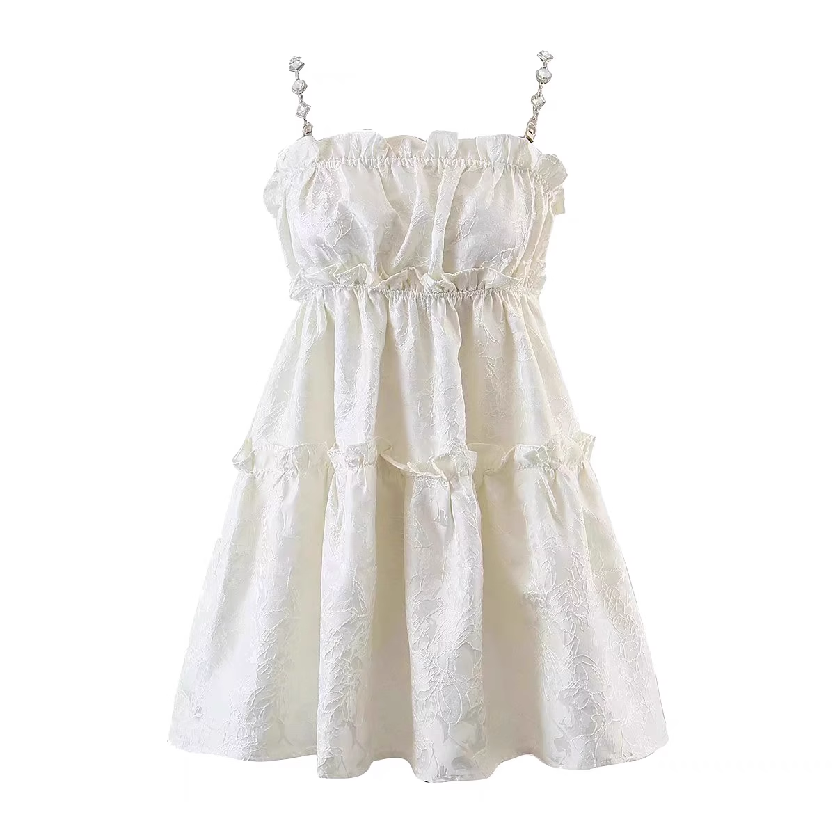 Simple Crystal Diamond Strappy Design A-line Sleeveless Spaghetti Strap Dress TP3288