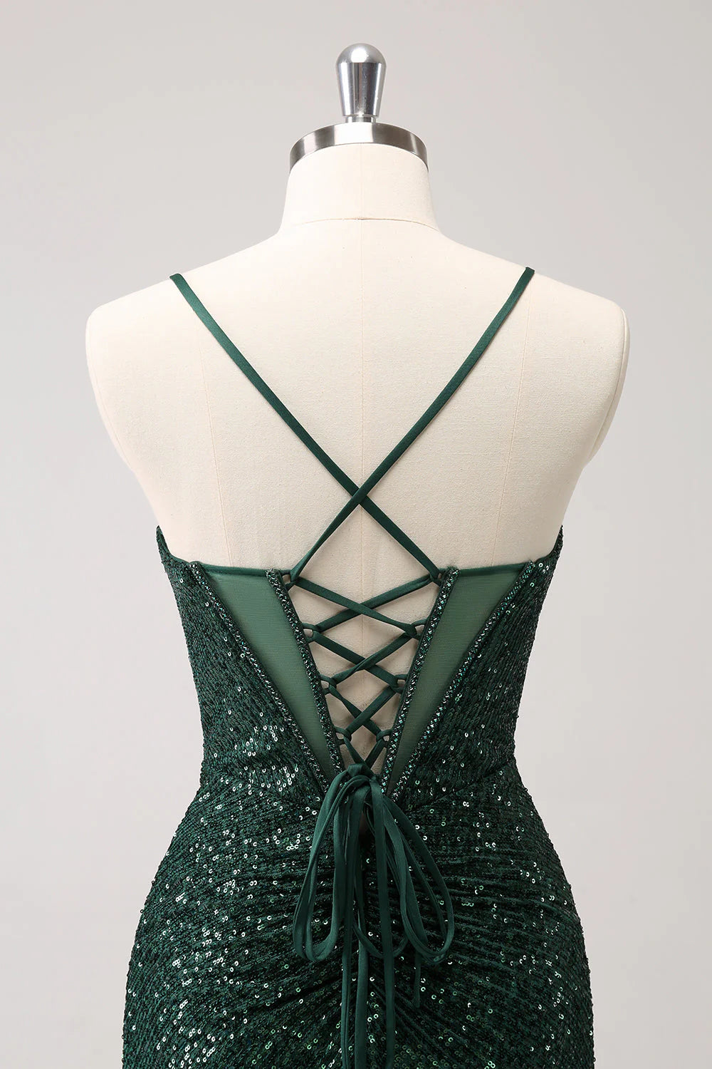 Vintage Dark Green Sequined Design A-line Spaghetti Strap Homecoming Dress TP3454