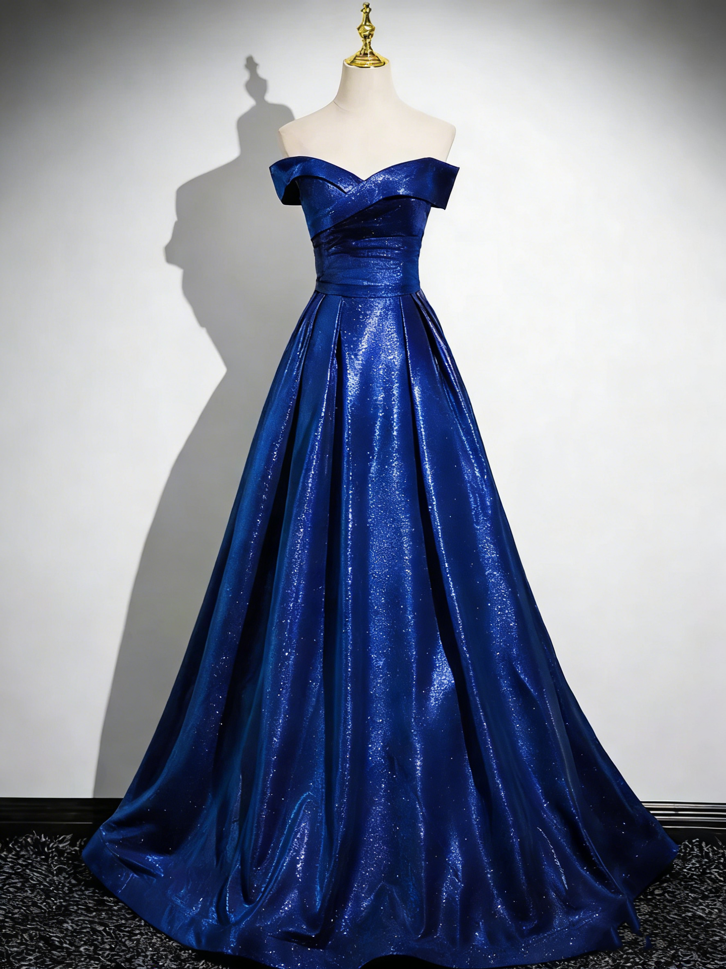 Glamorous Off-the-Shoulder A-Line Shimmering Iridescent Satin Formal Gown Ruched Prom Dress TP115