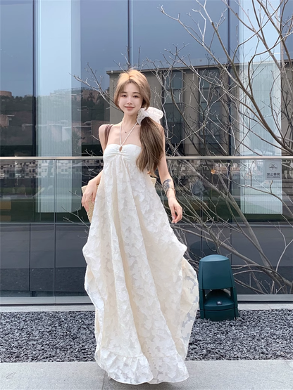 New Fashion Beige Design Beach Holiday A-line Halter Dress TP3310