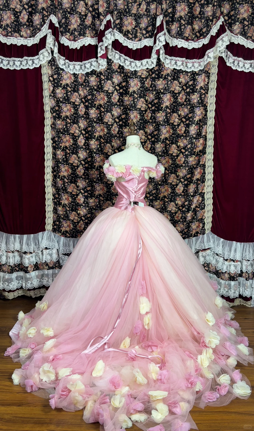 Elegant 3D Flowers Off-the-shoulder Sweet 16 Quinceanera Strapless A-Line Floor-length Prom Dress Evening Dress Ball Gown TP4388