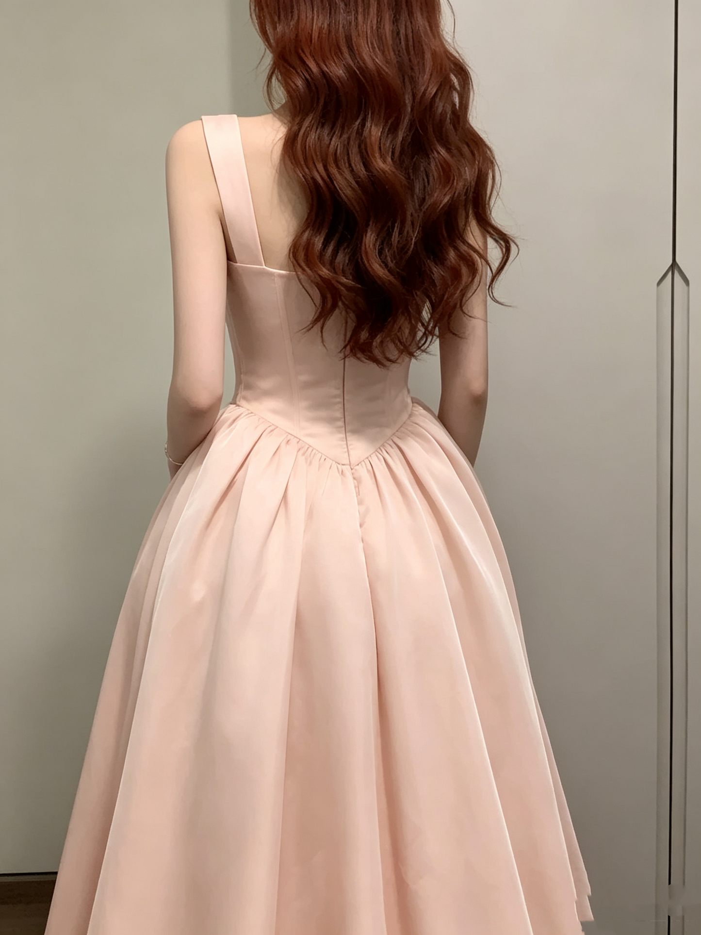 Vintage Pink Square Neck Bow Princess A-Line Midi Evening Gown TP6082