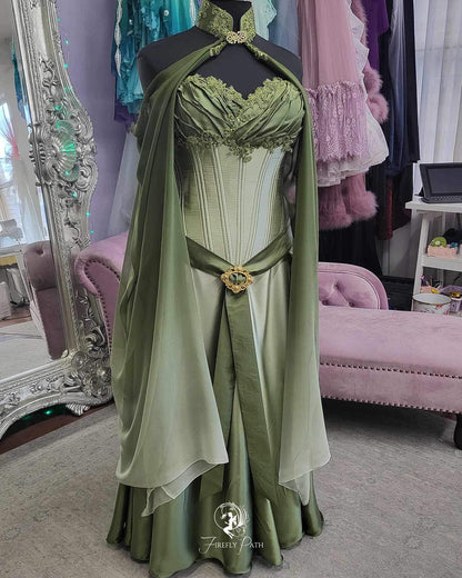 Vintage Strap Green Satin A-Line Prom Dress Evening Dress TP2385