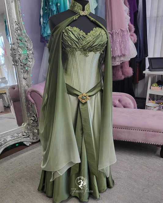 Vintage Strap Green Satin A-Line Prom Dress Evening Dress TP2385
