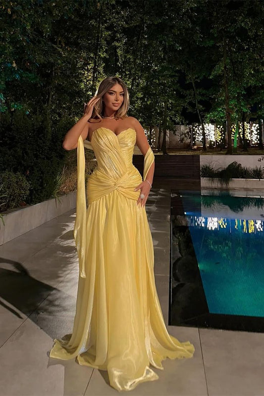 Gorgeous Pale Yellow Strapless Sweetheart Ruched A-Line Prom Dress TP5820