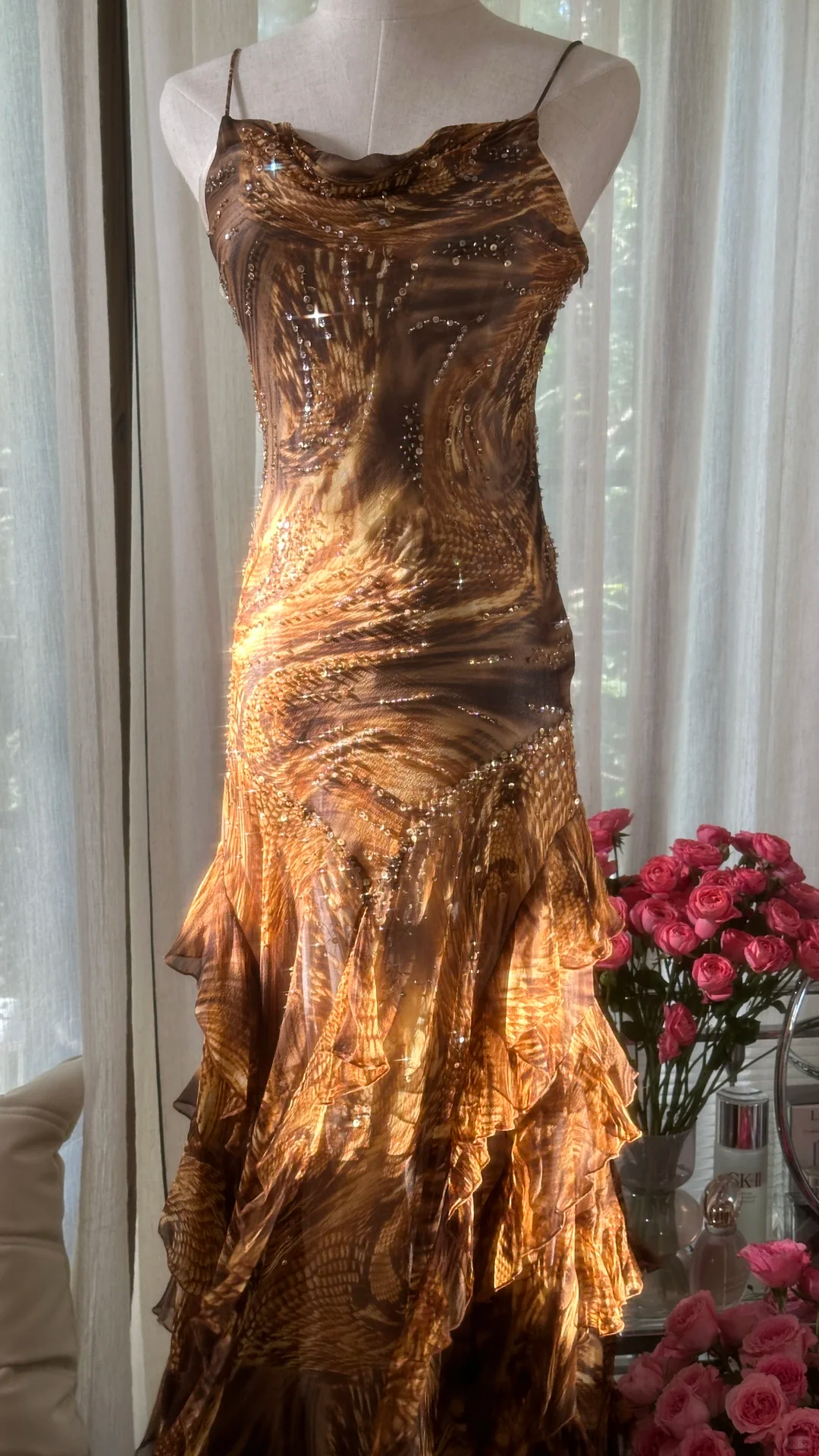 Retro Sparkling Sequin Beaded Elegant Design A-line Romantic Chiffon Evening Dress Prom Dress TP4001